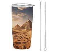 YHEGBFD Tazza da caffè da viaggio isolata in acciaio inossidabile, tazza da auto con stampa piramidale africana deserto, tazza da auto in acciaio inox con coperchio e cannuccia