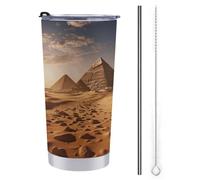 YHEGBFD Tazza da caffè da viaggio isolata in acciaio inossidabile, tazza da auto con stampa piramidale africana deserto, tazza da auto in acciaio inox con coperchio e cannuccia