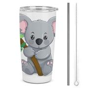 YHEGBFD Tazza da caffè da viaggio isolata in acciaio inossidabile, tazza per auto con stampa koala verde foglia, tazza inversabile, tazza per auto in acciaio inossidabile con coperchio e cannuccia