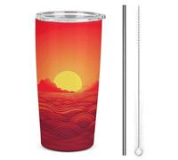 YHEGBFD Tazza da caffè da viaggio isolata in acciaio inox, tazza per auto con stampa alba rossa, tazza inversabile, tazza per auto in acciaio inossidabile con coperchio e cannuccia
