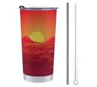 YHEGBFD Tazza da caffè da viaggio isolata in acciaio inox, tazza per auto con stampa alba rossa, tazza inversabile, tazza per auto in acciaio inossidabile con coperchio e cannuccia