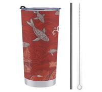 YHEGBFD Tazza da caffè da viaggio isolata in acciaio inox, tazza per auto con stampa animale del mare rosso, tazza inversabile, tazza per auto in acciaio inossidabile con coperchio e cannuccia