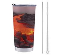 YHEGBFD Tazza da caffè da viaggio isolata in acciaio inox, tazza per auto con stampa lava rossa, tazza inversabile, tazza per auto in acciaio inossidabile con coperchio e cannuccia