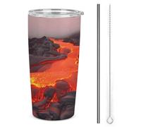 YHEGBFD Tazza da caffè da viaggio isolata in acciaio inox, tazza per auto con stampa lava rossa, tazza inversabile, tazza per auto in acciaio inossidabile con coperchio e cannuccia
