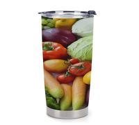 YHEGBFD Tazza da caffè da viaggio, tazza da caffè con stampa di frutta e verdura fresca, tazza da caffè, tazze da caffè a prova di fuoriuscite, tazze da caffè in plastica con coperchi