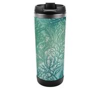 YHEGBFD Tazza da viaggio verde mare blu stampa alghe in acciaio inox tazza di acqua isolamento sottovuoto doppio strato tazza da viaggio riutilizzabile tazza di conservazione del calore