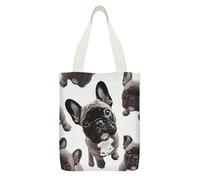 YHEGBFD Tote bag, borsa a tracolla in tela con stampa bulldog francese, borsa a tracolla, borse di tela riutilizzabili con cerniera e tasca interna