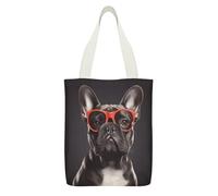YHEGBFD Tote bag, borsa a tracolla in tela con stampa bulldog francese, borsa a tracolla, borse di tela riutilizzabili con cerniera e tasca interna