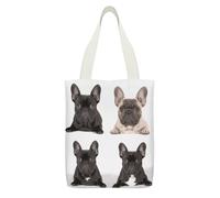 YHEGBFD Tote bag, borsa a tracolla in tela con stampa bulldog francese, borsa a tracolla, borse di tela riutilizzabili con cerniera e tasca interna
