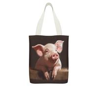 YHEGBFD Tote bag, borsa a tracolla in tela con stampa di maiale carino sciocco, borsa a tracolla, borsa in tela riutilizzabile con cerniera e tasca interna