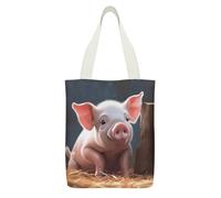 YHEGBFD Tote bag, borsa a tracolla in tela con stampa di maiale carino sciocco, borsa a tracolla, borsa in tela riutilizzabile con cerniera e tasca interna
