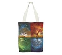YHEGBFD Tote bag, quattro stagioni albero della vita stampa tela Tote Bags, borsa a tracolla, riutilizzabile tela tote bag con cerniera e tasca interna