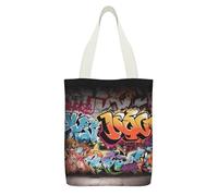 YHEGBFD Tote bag, stampa hip hop graffiti, borsa a tracolla, borsa in tela riutilizzabile con cerniera e tasca interna