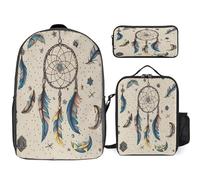 YHEGBFD Zaino tascabile, acchiappasogni e stampa lunare, set di borse per il pranzo a tracolla casual, 3 pezzi, stile, taglia unica