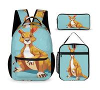 YHEGBFD Zaino tascabile, con stampa di canguro e zoo, set da 3 pezzi, stile casual