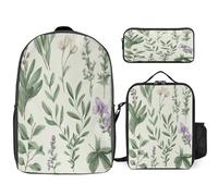 YHEGBFD Zaino tascabile, con stampa di foglie di salvia e rami, set di borse per il pranzo a tracolla, casual, 3 pezzi, stile e stile, taglia unica