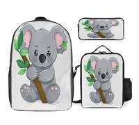 YHEGBFD Zaino tascabile, con stampa di koala e foglia verde, set di borse per il pranzo a tracolla, casual, set da 3 pezzi, stile, taglia unica