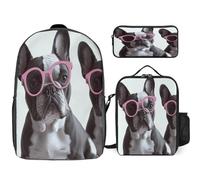 YHEGBFD Zaino tascabile, con stampa di occhiali con bulldog francese, set di borse per il pranzo a tracolla, casual, set da 3 pezzi, stile, taglia unica