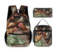 YHEGBFD Zaino tascabile, con stampa di polli della fattoria, set di borse per il pranzo a tracolla, casual, set da 3 pezzi, stile, taglia unica