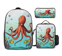YHEGBFD Zaino tascabile, con stampa di polpo gigante, set di borse per il pranzo a tracolla, zaino casual, set da 3 pezzi, stile, taglia unica