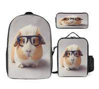 YHEGBFD Zaino tascabile, porcellino d'India con occhiali, borsa per il pranzo a tracolla, set da 3 pezzi, stile casual, taglia unica