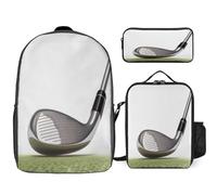 YHEGBFD Zaino tascabile, set di borse per il pranzo a tracolla con stampa di mazze da golf, zainetti casual, set da 3 pezzi, stile, taglia unica