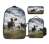 YHEGBFD Zaino tascabile, stampa con immagini di mucche della fattoria, set di borse per il pranzo a tracolla, zaino casual, set da 3 pezzi, stile, taglia unica