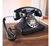 YHEIANJ Telefono - Telefono Antico retrò Fisso per casa e Ufficio, Rotazione in Metallo Nero