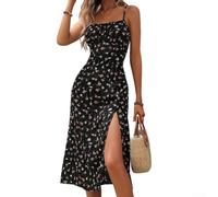 Yhenlovtt Abito floreale da donna con scollo quadrato, senza maniche con | Vacanze al mare da indossare tutti i giorni, elegante per abito slim per vestibilità aderente, per donne