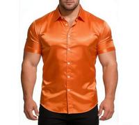 Yhenlovtt Camicia in raso di poliestere da uomo a maniche corte per ufficio | Tessuto in poliestere traspirante, consistenza liscia, colori solidi, perfetto per abbigliamento da ufficio aziendale