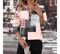 Yhenlovtt Colorblock - Felpa da donna con scollo a V, a maniche lunghe, con | Design con cerniera con scollo a V, motivo stampato a blocchi di colore, vestibilità comoda, stile a maniche lunghe