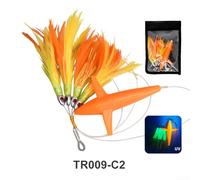 Yhenlovtt Esca da pesca con piume, 165 cm, 122 g, per pesca in barca, multicolore, riflettente UV, con gancio in acciaio, corpo piatto con gancio per battere (arancione)