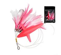 Yhenlovtt Esca da pesca con piume, 165 cm, 122 g, per pesca in barca, pesca multicolore, riflettente UV, con gancio in acciaio, corpo piatto con gancio per battere (rosa)