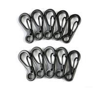 Yhenlovtt Gancio portachiavi con chiusura a clip a molla per 10 pezzi in lega nera mini moschettone chiave per arrampicata all'aperto campeggio più accessori in zinco a scatto (nero)