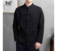 Yhenlovtt Manica lunga Kung per fu Top Button Up Stand Collar Nero Bianco | Tradizionale stile tai chi, tessuto traspirante, bottoni frontali, adatto per sessioni di allenamento