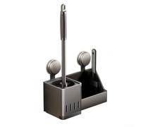 Yhenlovtt Portascopino da parete con ventosa, in acciaio al carbonio e ABS, design ventilato per asciugatura rapida, scaffale portaoggetti per accessori per la pulizia del bagno (A)