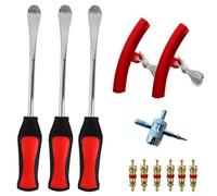 Yhenlovtt Set di cucchiai per riparazione pneumatici moto, con gomma antiscivolo, in acciaio cromato e protezione per cerchioni in polipropilene, per auto, scooter, sedie a rotelle (rosso)