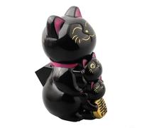 Yhenlovtt Statuetta solare automatica per gatto fortunato, decorazione cassiere, senza batteria, contatore Neko, alimentato a onde, per casa, ufficio, negozio, display Maneki (nero)