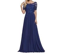 yhfshop Abito da Sera retrò da Donna,Abito da Sera a Maniche Corte con Applicazioni in Pizzo-Dunkelblau_50,Vestito da Cocktail da Sera Elegante