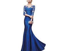 yhfshop Abito Monospalla in Raso,Abito da Sera Lungo in Pizzo di Raso, Abito da Ballo, Abiti da Damigella d'Onore, Abiti da Ritorno a casa-Royal Blue_48