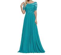 yhfshop Sexy Donna Vestito da Cerimonia,Abito da Sera a Maniche Corte con Applicazioni in Pizzo-Türkis_46 (US16W),Vestito da Cerimonia Matrimonio