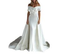 yhfshop Vestiti da Sera Elegante Stile,2021 Nuovo Abito da Sposa in Raso Bianco-White_44,Abiti da Cerimonia Eleganti Sera Lunghi