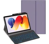 YHFZR Custodia Tastiera per Xiaomi Redmi Pad 2 Pro 12,1 Pollici, [QWERTY Layout] 7 Colori Retroilluminati Ultra Sottile PU Custodia Cover Tastiera Rimovibile, Viola