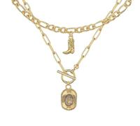 YHGDY Collana da cowgirl occidentale per le donne a strati con cappello da cowboy collane in oro collana occidentale pila per le donne accessori per gioielli country alla moda, adjustable, Lega di