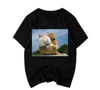 YHGsed233 Designer Cat Print T-Shirt Black XL