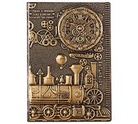 YHH Diario di Viaggio in Pelle Vintage, Taccuino A5 Righe Copertina Rigida, Goffrata, Fatto a Mano, 200 Pagine, Quaderno Appunti Travel Journal Notebook Idee Regalo Donna Uomo, Treno tempo 3D Bronzo