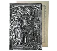 YHH Diario di Viaggio Taccuino A5 Righe Copertina Rigida Rilievo, Fatto a Mano, Copertina in Cartoncino & Pelle, Pagine Ingiallita e Crema, Quaderno Appunti Idee Regalo Compleanno, Drago2 Argento