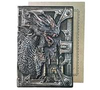 YHH Quaderno Appunti A5 Righe, Taccuino Copertina Rigida, Rilievo, Fatto a Mano, Copertina in Cartoncino & Pelle, Pagine Ingiallita e Crema, Diario di Viaggio Regalo Natale Amica Coppia Drago2 Colore