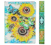 YHH Taccuino A5 Righe Copertina Rigida, Diario di Viaggio Vintage Pelle PU, Goffrata, Fatto a Mano, 200 Pagine, Quaderno Appunti Journal Notebook Regalo Compleanno Donna Uomo, Girasole 3D Colore