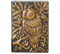 YHH Taccuino Vintage in Pelle a Righe A5, Diario di Viaggio da scrivere, Copertina Rigida Goffrata, Fatto a Mano, 200 Pagine, Quaderno Appunti Jounal Notebook Regalo per Papa Mamma, Gufo 3D Bronzo